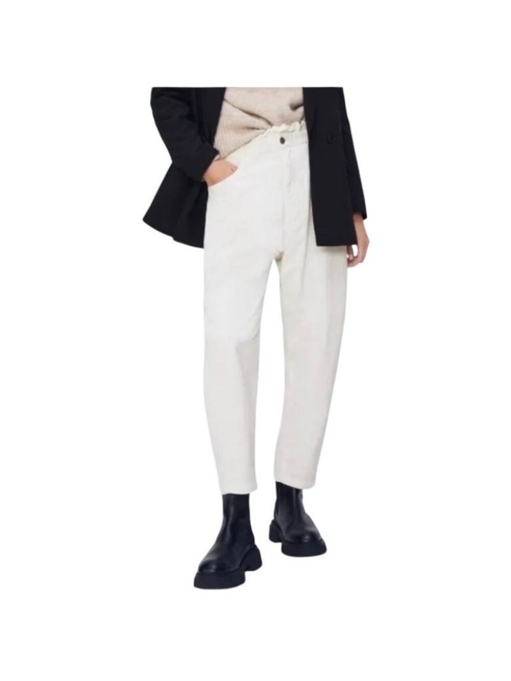 Zara Barrel Leg Corduroy Pants White Size 4 Neutral Minimalist Classic Coastal